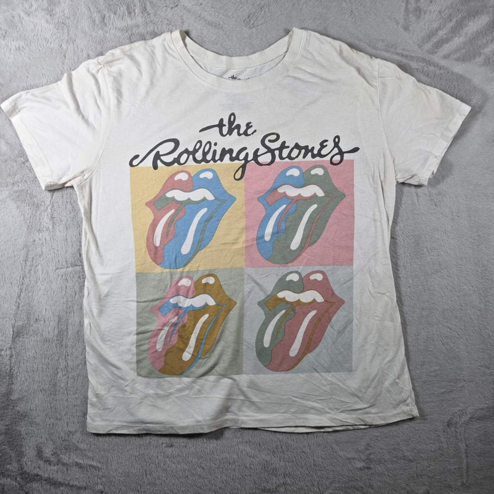 The Rolling Stones Graphic Tee Girls L 12-14 White Art Tongue Rock Band Shirt